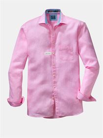 Olymp lyserød hørskjorte med lyse kraftige knapper. Modern Fit 4118 74 71